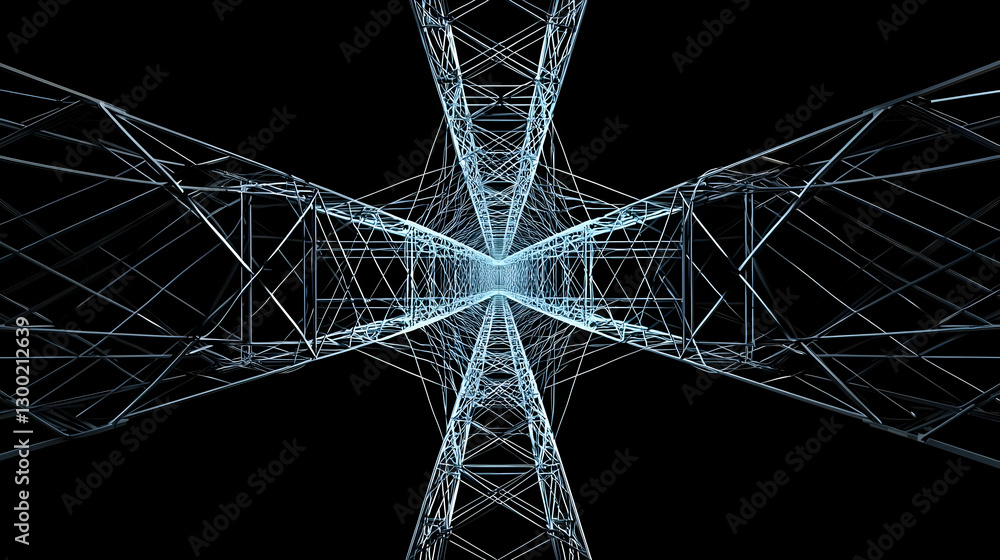 Poster abstract digital structure with blue lines and nodes on black background