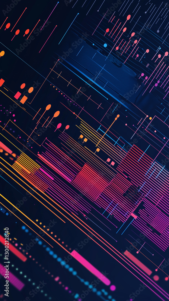 Poster abstract digital lines in vibrant colors create a futuristic, tech-inspired background, ideal for da