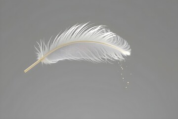 Obraz premium Delicate white feather suspended in mid-air, fading into glowing dust with hyper-realistic textures and soft lighting
