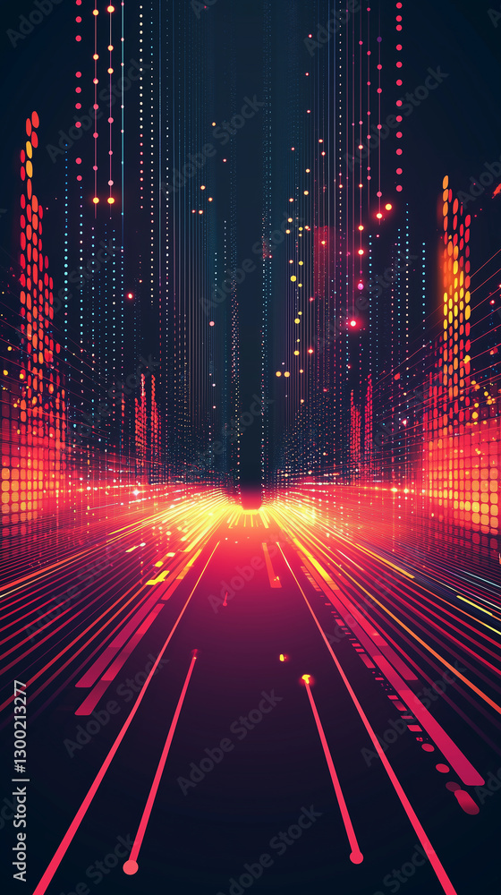 Aufkleber vibrant digital landscape with glowing lines and dots, creating a sense of depth and movement in a f