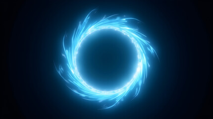 Glowing Blue Energy Portal Ring - Abstract Swirling Light Effect on Dark Background - Digital Art
