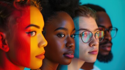 Obraz premium Diverse Group of Young People Representing Social Issues and Cultural Conversations Through Colorful Portraits