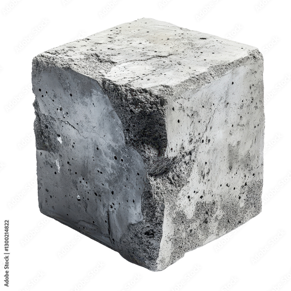 Poster weathered concrete cube: a study in texture and form architectural element or abstract art solid gra