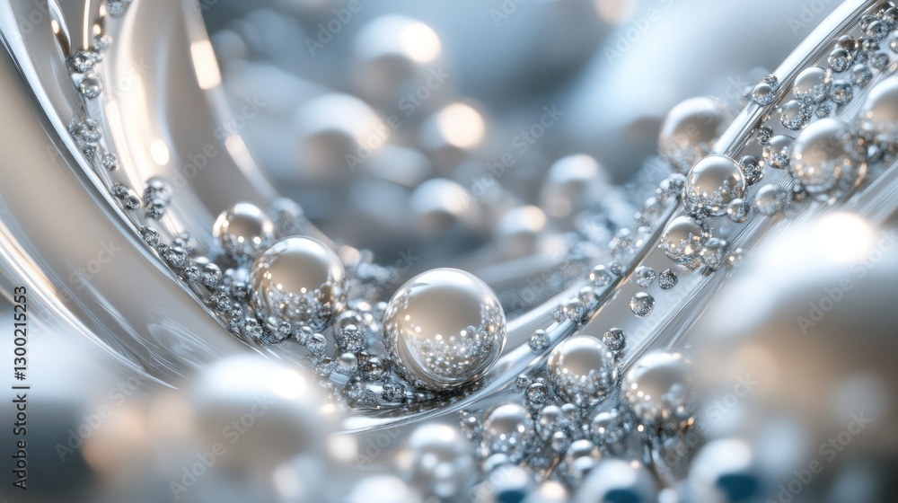 Poster abstract 3d rendering of silver spheres rolling down a metallic wave
