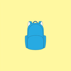 Blue school bag vector illustration on yellow background. Education rucksack 