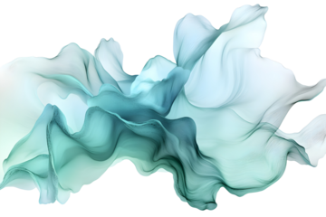 An ethereal blend of sky blue and mint green abstract blooming shape, kept on a white or transparent background