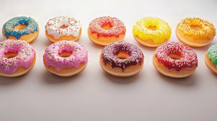 Colorful frosted donuts with sprinkles galore