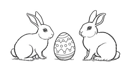 Fototapeta premium Kids' coloring page of a rabbit with an Easter egg for early learners, kids' activity books, and holiday-themed coloring fun pages