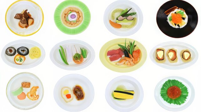 Assorted Gourmet Dish Presentation on Plates