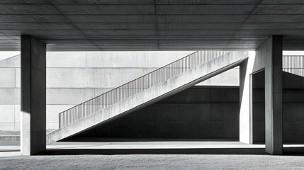 Fototapeta premium Concrete staircase, modern architecture, outdoor shadows, minimalist design, building background, architectural photography