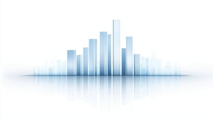 A blue 3D business graph with an arrow overlays an abstract urban cityscape illustration