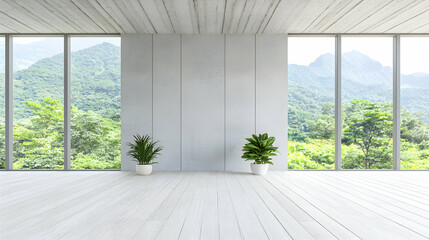 Spacious Modern Room with Mountain View and Minimalist Decor