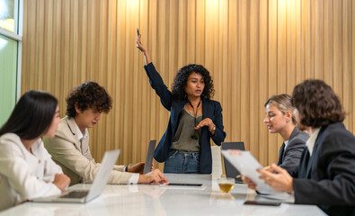 Group of business meeting and discussing strategy with startup project analysis finance process.Success business people plan and brainstorm marketing idea with document in office.Teamwork