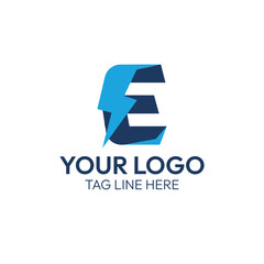 E Letter Logo with Lightning Bolt – Power and Energy Branding