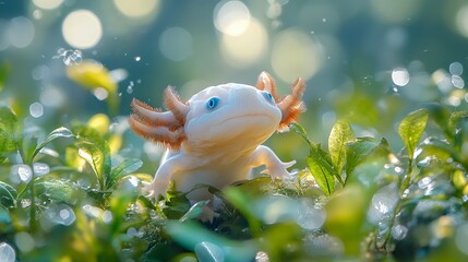 Charming Amphibian in a Lush Green Habitat Surrounded by Soft Bokeh Lights