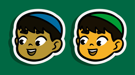 Cute Cartoon Kids Faces Cartoon Sticker Illustration