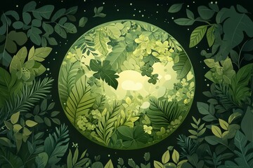 Lush Green Flora Circle Surrounded by Vibrant Foliage at Night