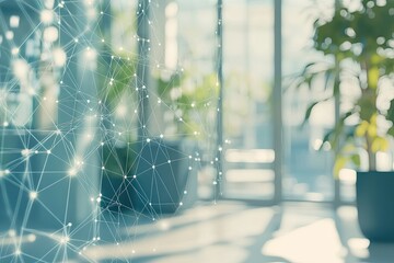 Modern office network overlay, blurred background