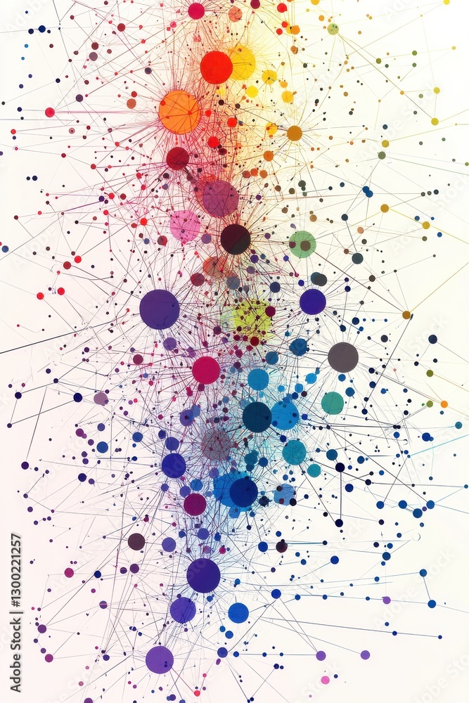 Poster abstract visualization of a colorful interconnected geometric network structure