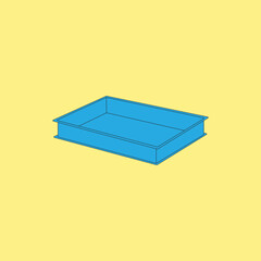 Blue plastic food tray vector illustration on yellow background