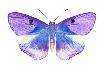 Purple butterfly wings studio shot, white background, nature design element.