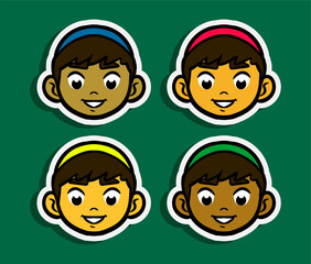 Cute Cartoon Kids Faces Cartoon Sticker Illustration