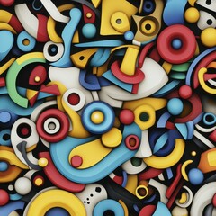 Obraz premium Colorful Abstract Composition Featuring Geometric Shapes and Vibrant Hues in an Artistic Arrangement