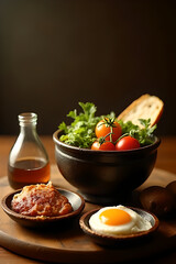 Healthy food consisting of vegetables, meat and eggs, for those on a diet to lose weight.