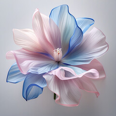 Naklejka premium Vector illustration of pastel rainbow blooming flowers, lotus, rose or dahlia. Summer flowers in full bloom on a white background. Looks delicate and gentle in close-up.