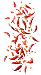 Vibrant Red Chili Peppers Falling Down