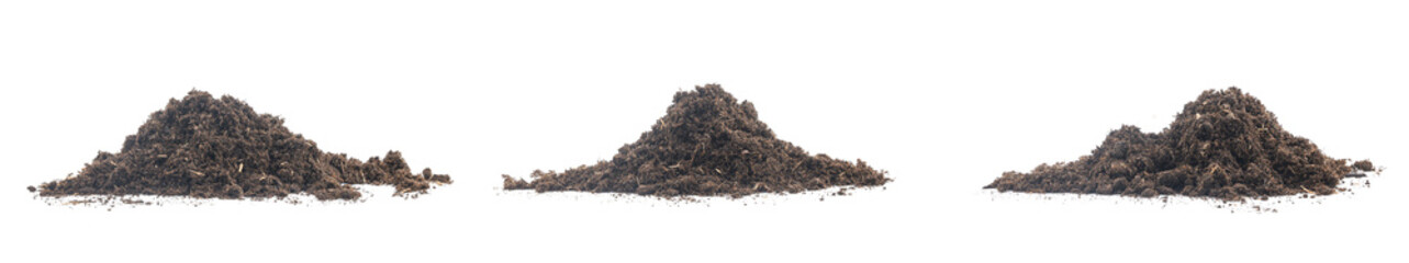 set pile peat moss soil isolated on a white background. texture dirt in flowerpots for tree flower....