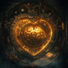 Obraz premium A glowing ornate clock face shaped like a heart stands out