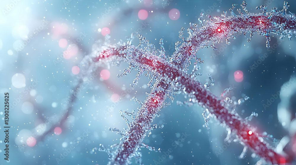 Poster abstract representation of a dna double helix with blue and red color and blurred background and spa