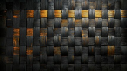 Fototapeta premium Luxury black and gold wood panel wallpaper, elegant dark wooden texture background for modern interior design