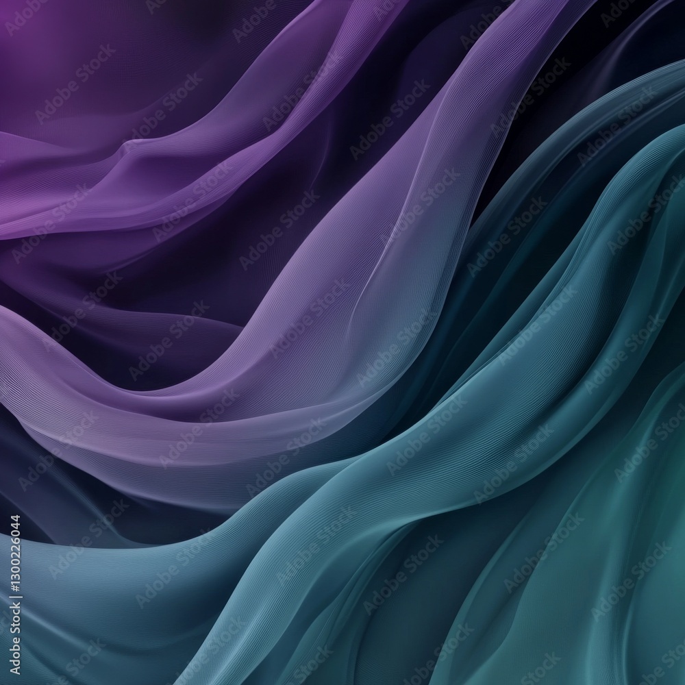 Poster abstract silk waves: a gradient of purple and teal elegance with textured flow and gentle folds