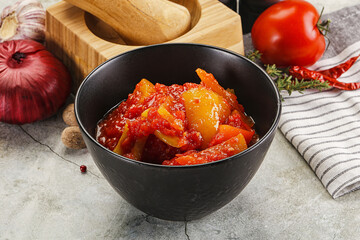 Homemade Lecho with tomato and paprika