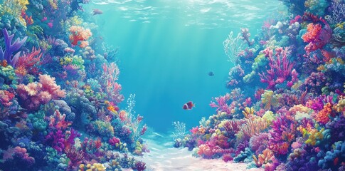 A vibrant underwater scene depicting a coral reef ecosystem