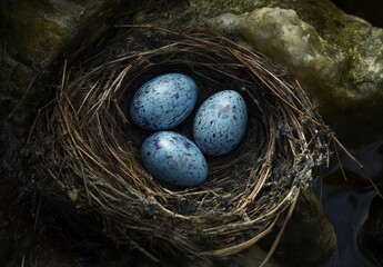 Obraz premium Blue Speckled Eggs in Cozy Nest