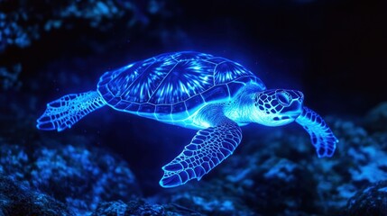 Fototapeta premium Glowing Sea Turtle in the Deep Ocean: A Digital Art Masterpiece