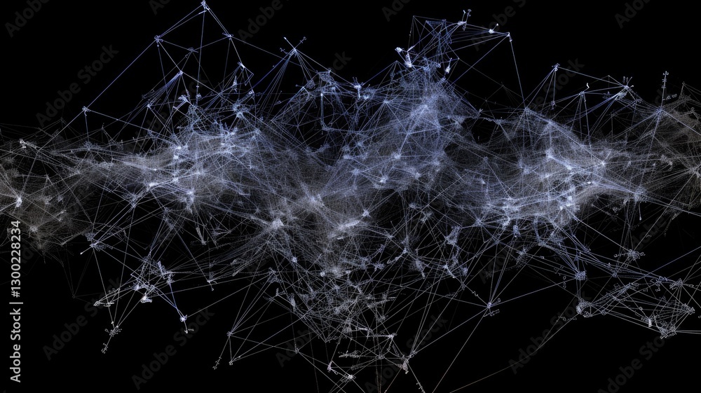 Poster abstract digital network with interconnected nodes and lines on a black background. glowing vibrant 