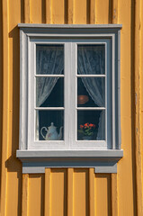 Glaumbaer Iceland, window with curtains and knick-knacks