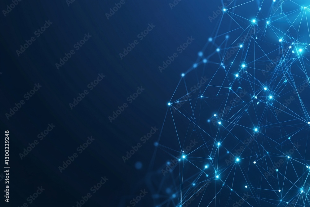 Poster a blue background with a lot of lines and dots. network with blocks and connections on a dark backgr
