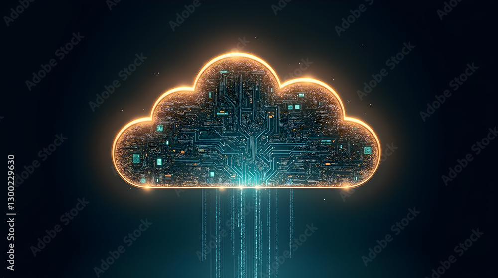 Aufkleber vibrant cyberpunk neon digital cloud computing technology network data circuit board glowing rays il