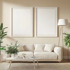 Fototapeta premium Modern Living Room with Plants and Art
