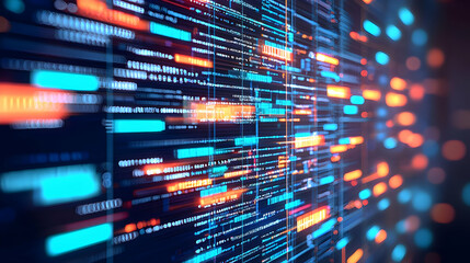 Naklejka premium Abstract digital data visualization with blue and orange glowing light lines and a blurred background