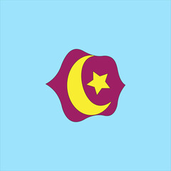 Star and crescent moon symbol vector illustration on blue background