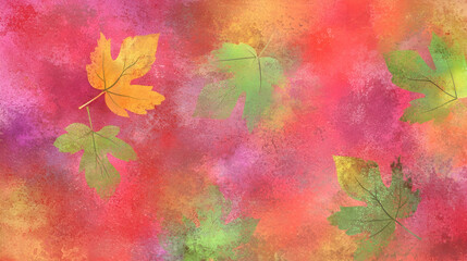 Falling autumn leaves on vibrant watercolor background, ideal for seasonal design