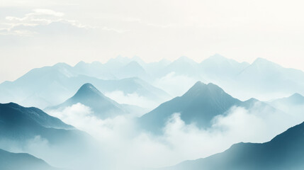 Fototapeta premium A peaceful Asian mountain range, with soft clouds hovering over the peaks