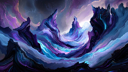 Obraz premium Surreal purple and blue alien landscape, cosmic background, digital art, fantasy game design
