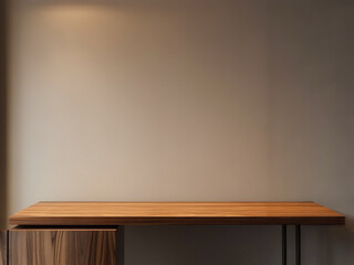 真っ白い壁の背景にウォールウッドの机